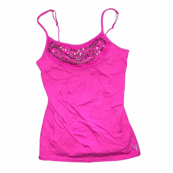 Y2K Hot Pink Sequin Cami Top - Picture 1 of 3